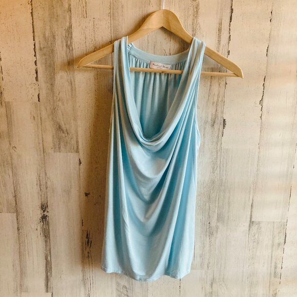 NEW Michael Stars Stretch Jersey Knit Draped Halter S Blue Cowlneck Tank Top - Picture 1 of 9